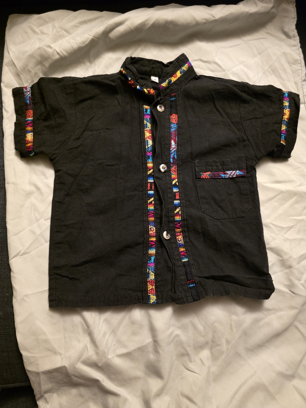 MEXICANA Black Short-Sleeve Button-Down Shirt with Multicolor Trim